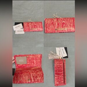 Brahmin Pink Croc Embossed Leather Wallet w/ Tassel